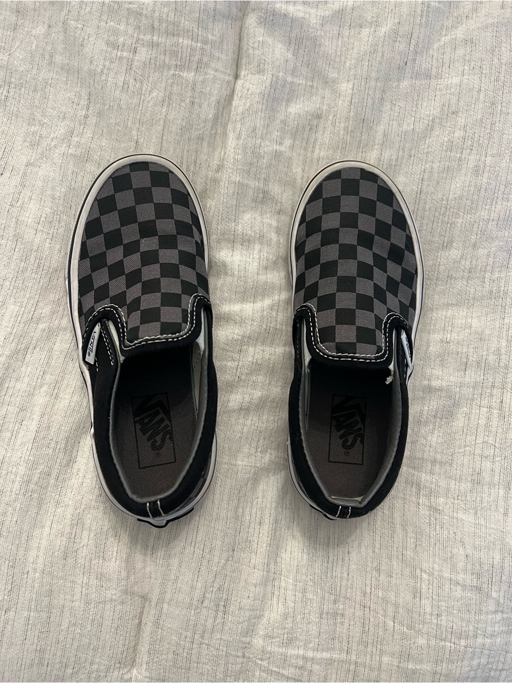 Vans Kids Checkerboard Slip-On Sneakers - Black and Gray